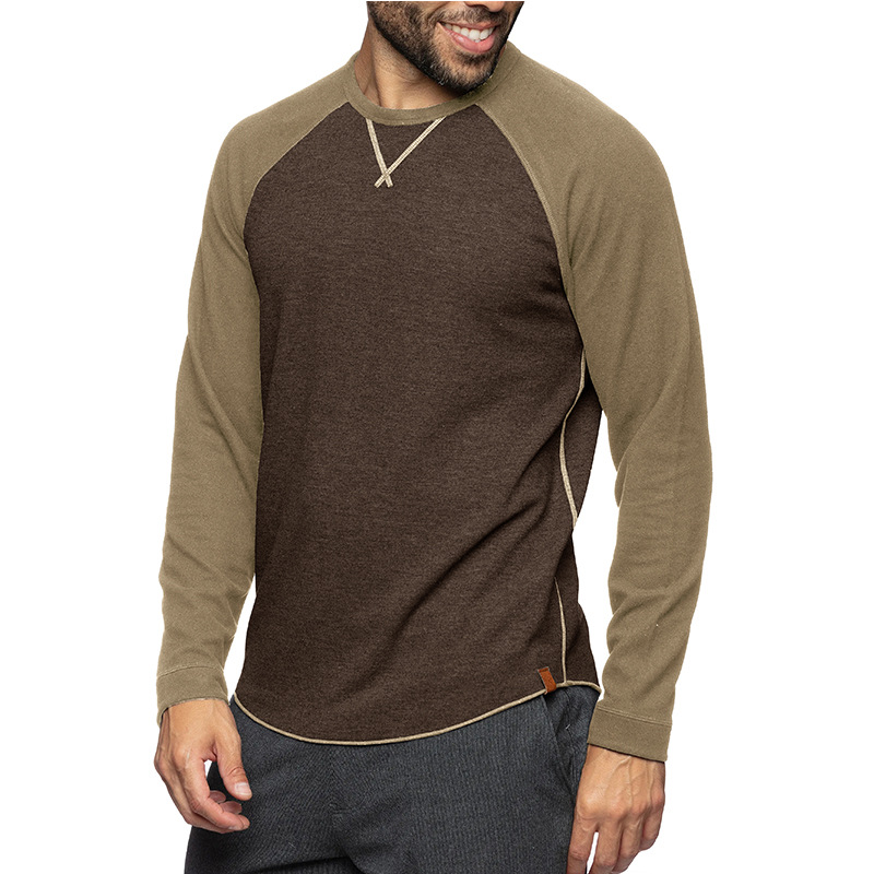 Men's Long Sleeve Crew Neck Color Block Pullover Sweatshirt