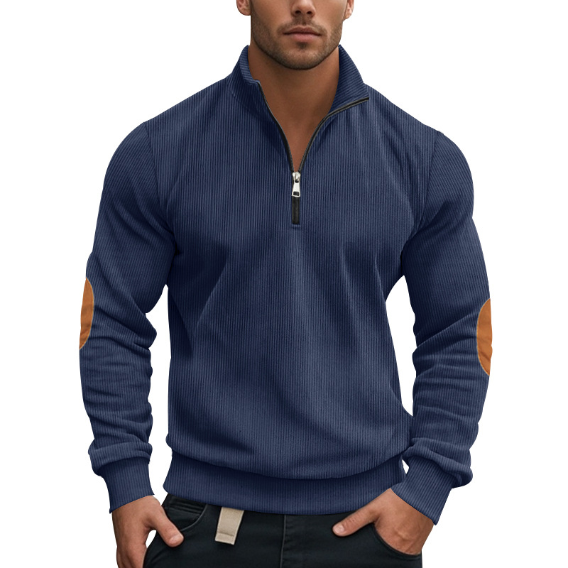 Men's Fall Half-Zip Long Sleeve Pullover Sweatshirt - Heavyweight Corduroy with Stand Collar