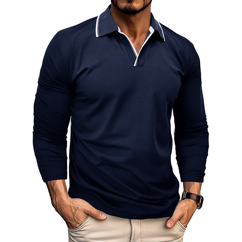 Men's Long Sleeve V-Neck T-Shirt - Classic Polo Style Top