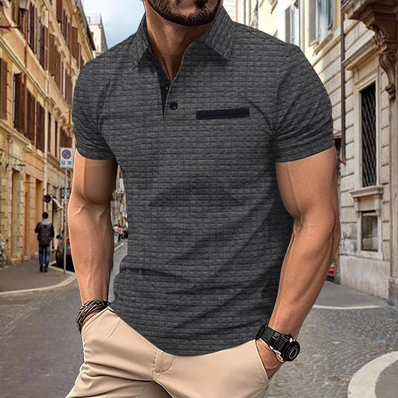 Men's Jacquard Checkered Polo Shirt
