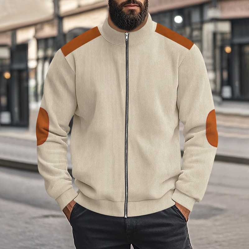 Men's Heavyweight Cotton Blend Color Block Zip-Up Jacket
