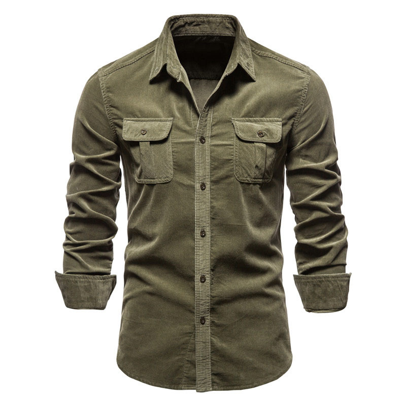 Men's Corduroy Shirt Long Sleeve Casual Button Down Jackets with Pocket