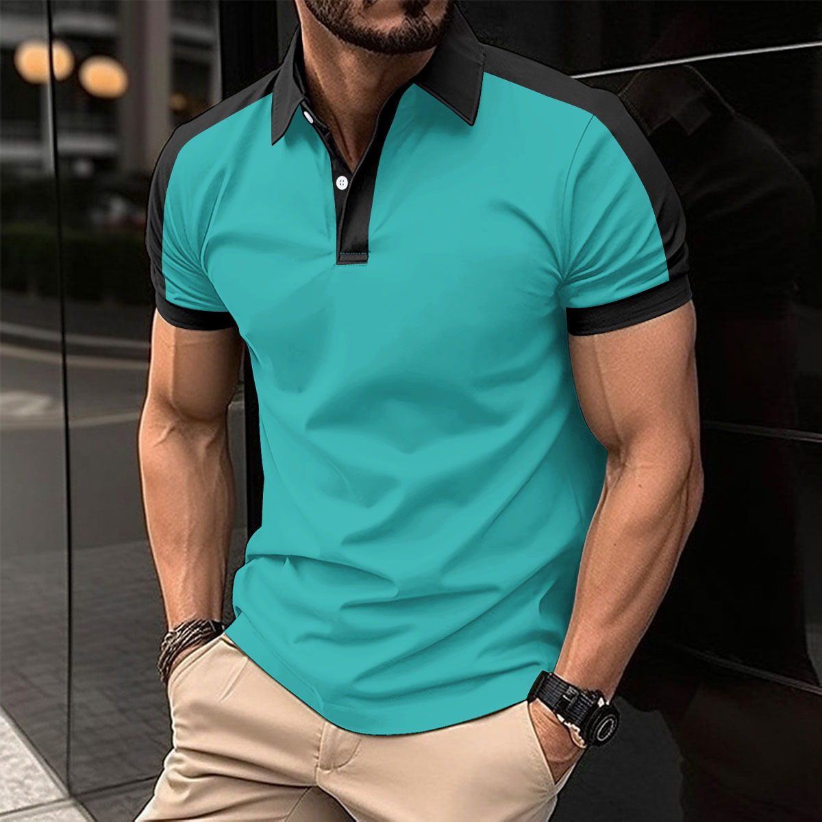 Men's Casual Collar Twill Short Sleeve Polo Shirt