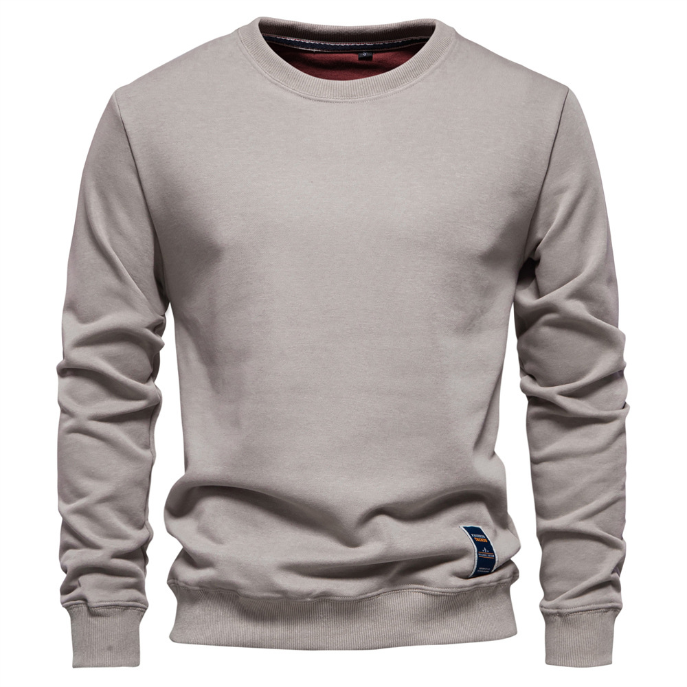 Men's Casual Loose-Fit Pullover Sweatshirt - Solid Color Crew Neck
