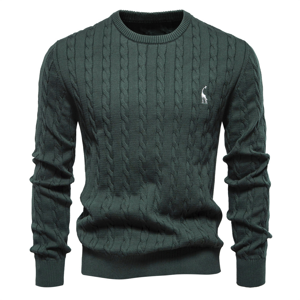 Men's Crewneck Sweater with Deer Embroidery – Martwil Casual Knit Pullover