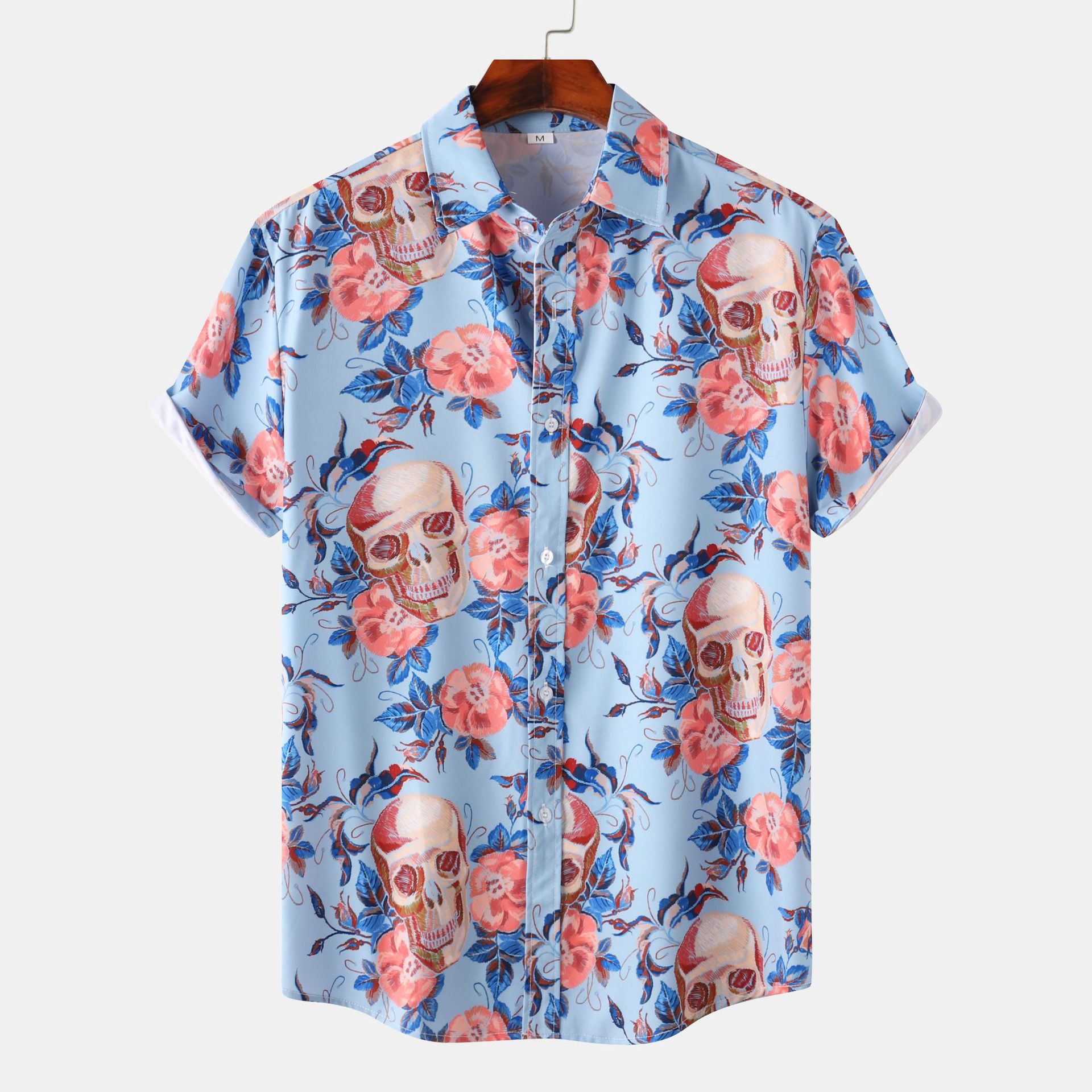 Men's Floral And Skull Print Beach Shirt Short Sleeve Casual Retro