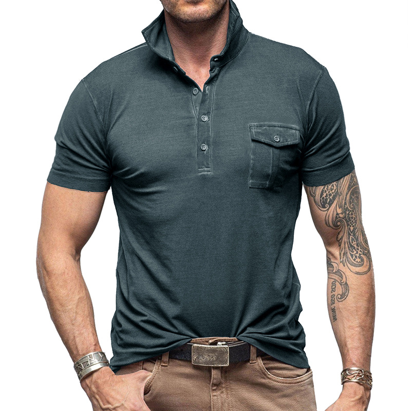 Men's Solid Color Collared Short Sleeve Polo Shirt