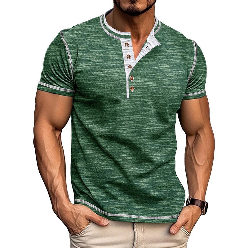 Men's Colorblock Crew Neck Henley T-Shirt