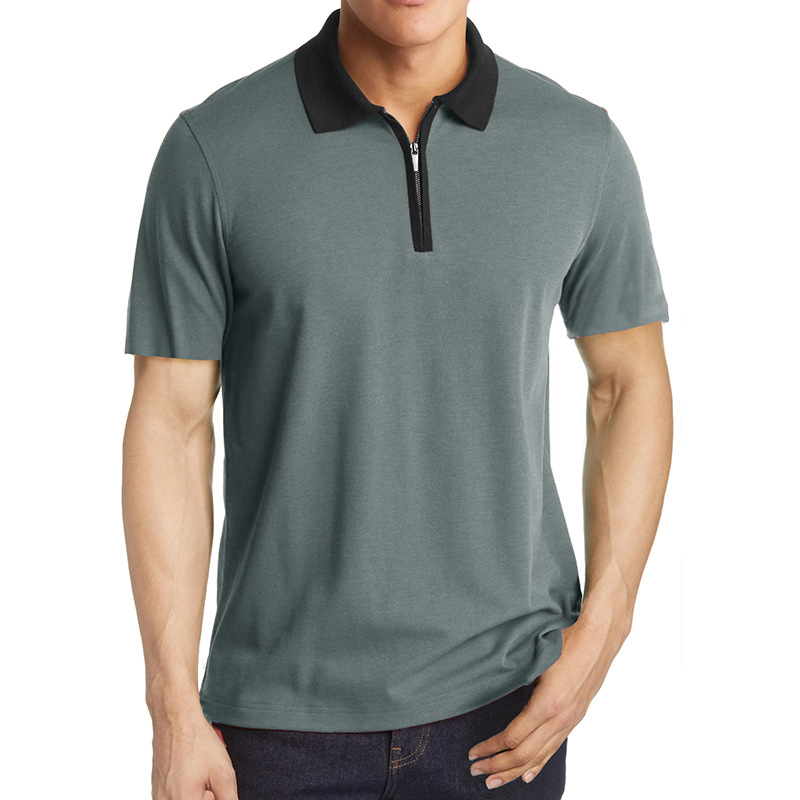 Men's Solid Color Half Zipper Short Sleeve Polo Shirt