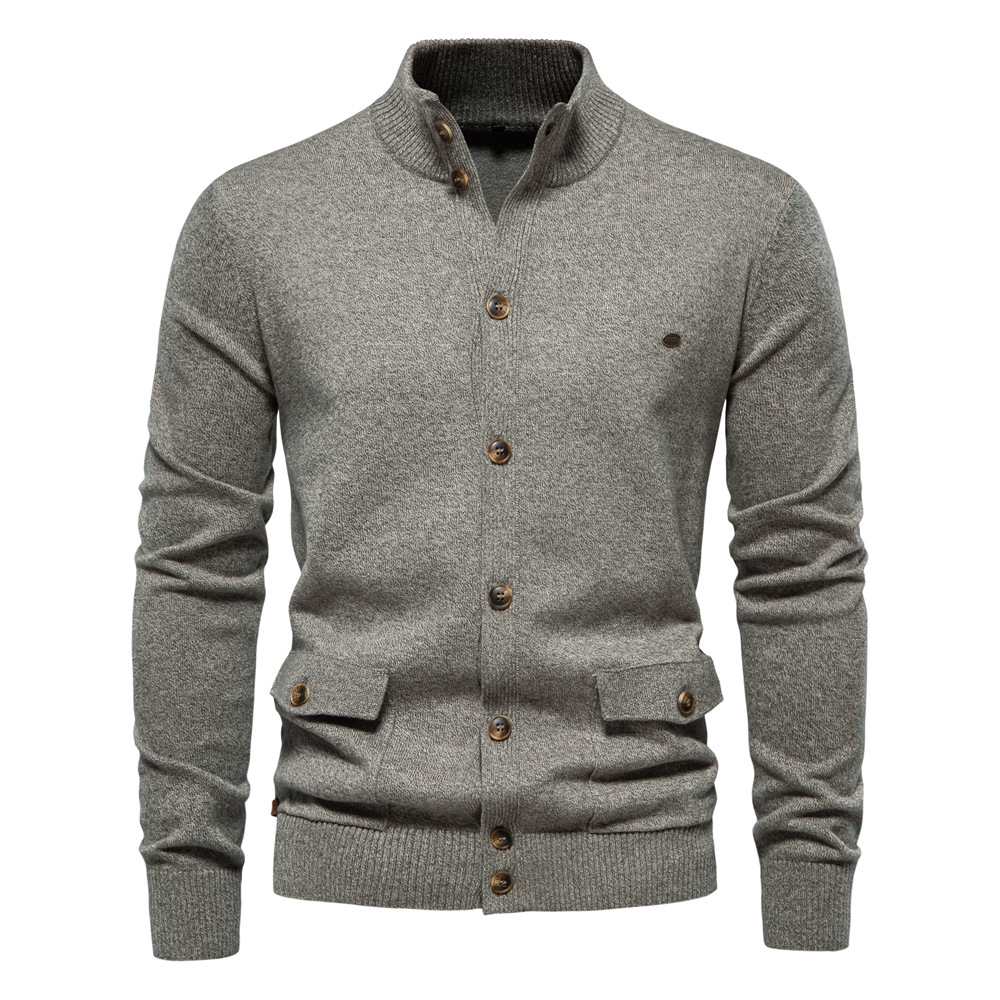 Men's Cotton Stand Collar Cardigan Sweater