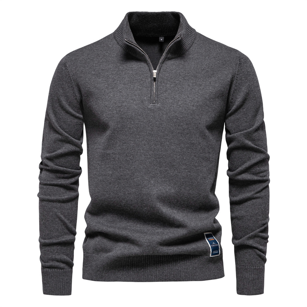 Men's Half-Zip Mock Neck Cotton Sweater