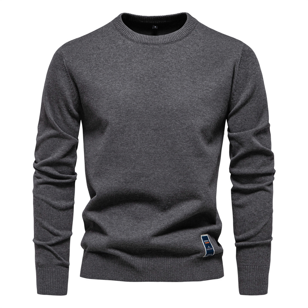 Men's Slim Fit Solid Crew Neck Cotton Sweater