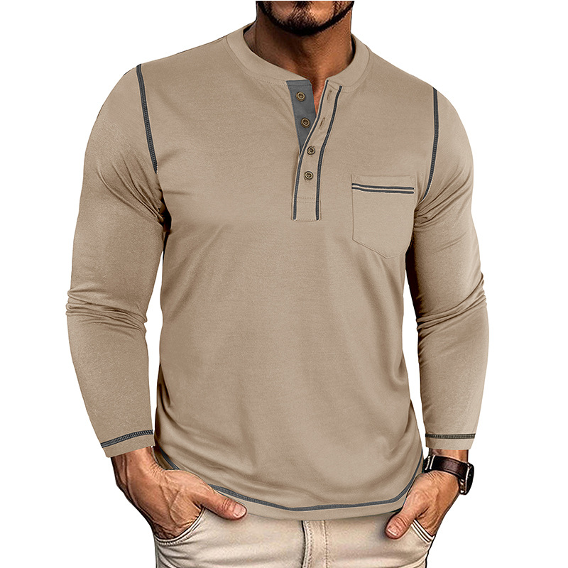 Men's Vintage Colorblock Henley Pocket T-Shirt