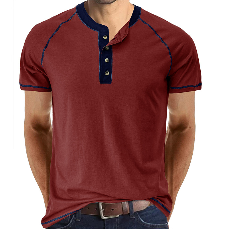 Men's Slim Fit Crew Neck Short Sleeve Henley T-Shirt