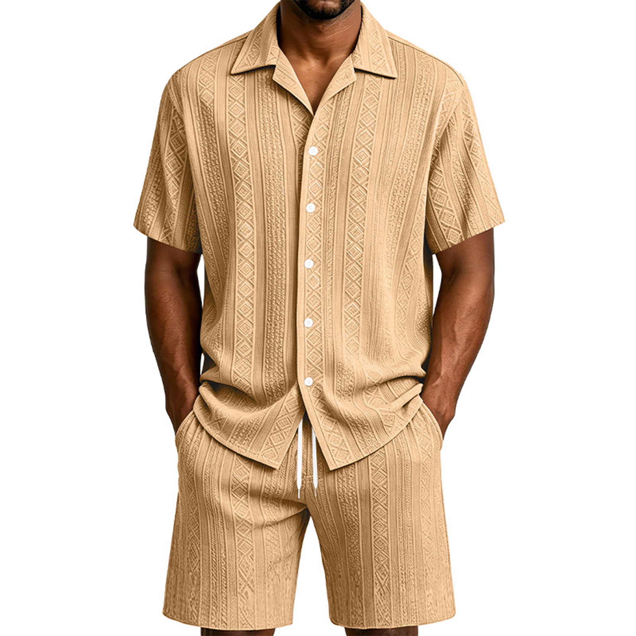 Men's Textured Jacquard Shirt & Shorts Set