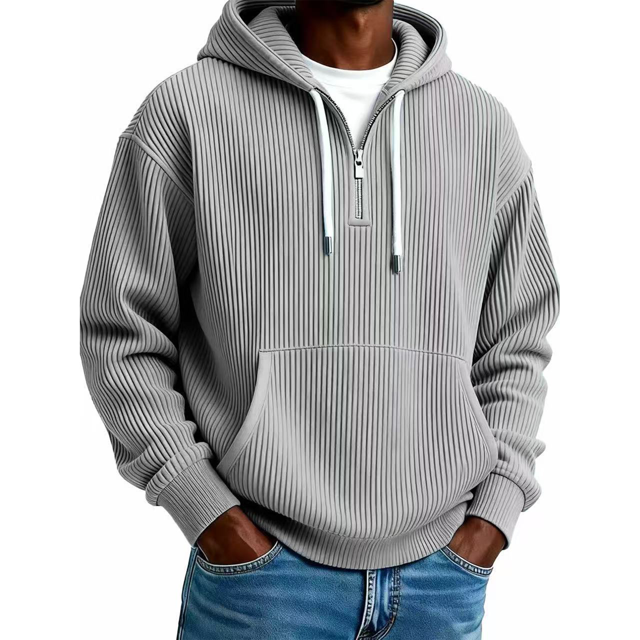 Men's Ribbed Corduroy Quarter-Zip Hoodie