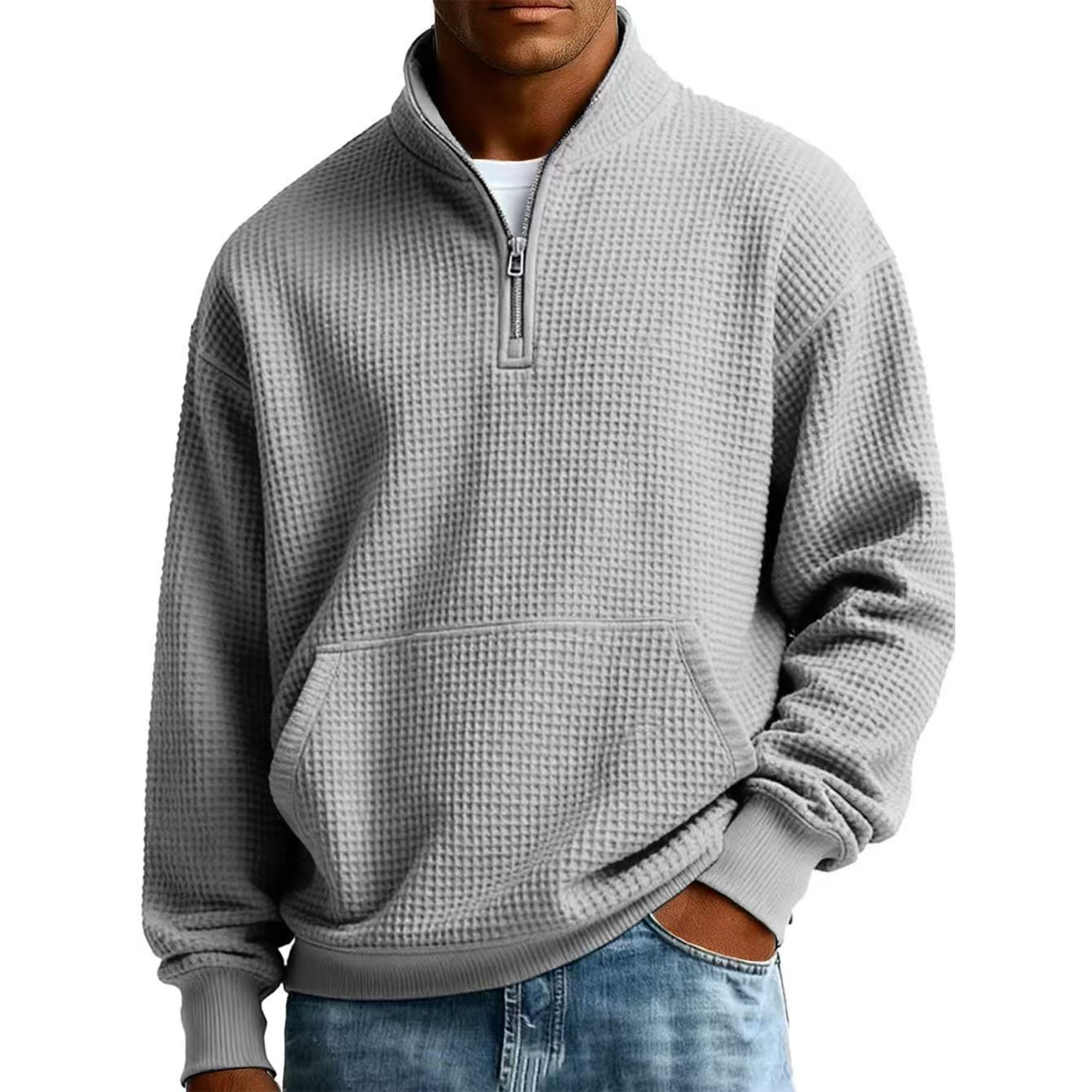 Men's Waffle Knit Quarter-Zip Sweatshirt
