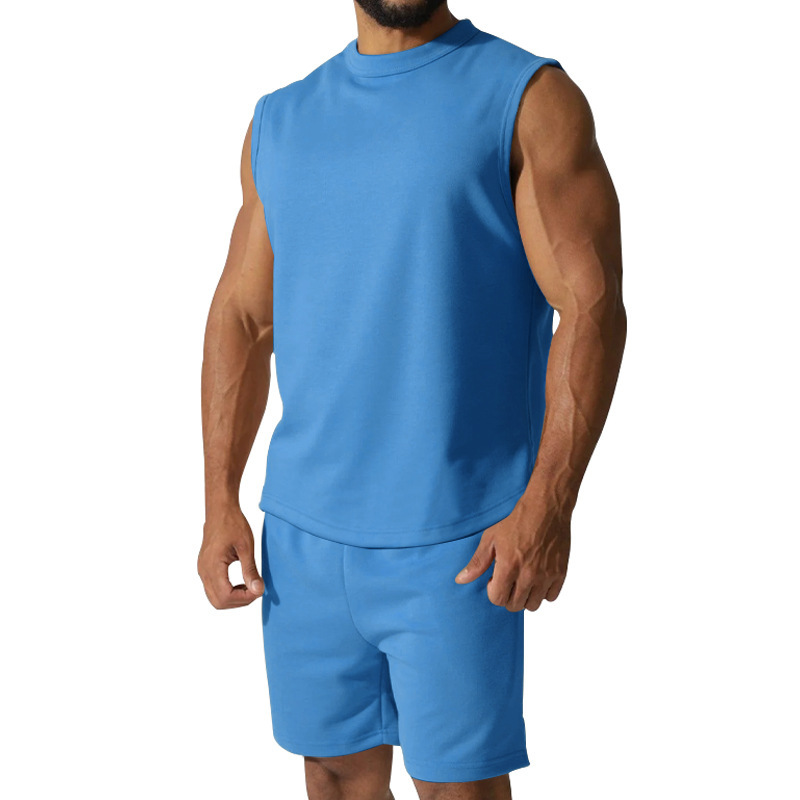 Men's Solid Color Sleeveless Sports Set