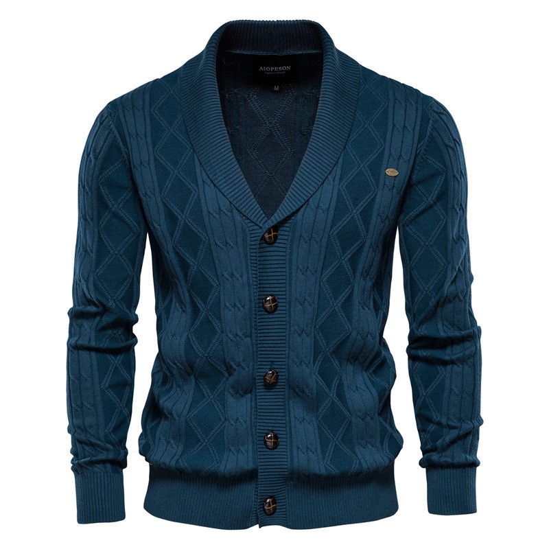 Men's Personalized Jacquard Fashion Casual Knitted V-Neck Coat