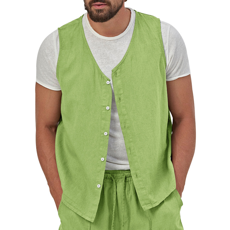 Men's Casual Button-Up Linen Vest