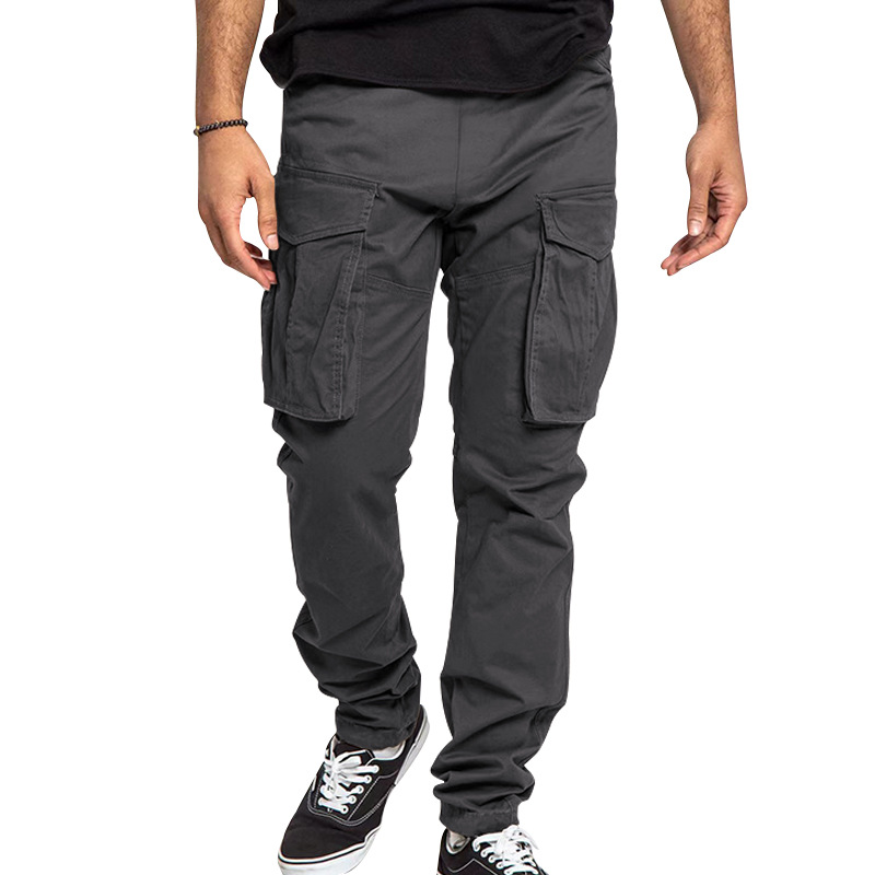 Spring Summer New Men's Plus Size Cargo Pants - Solid Color Multi-Pocket Casual Long Pants