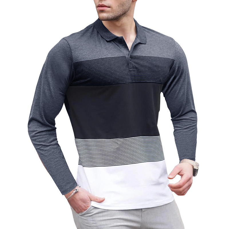 Men's Long Sleeve Striped Polo Shirt