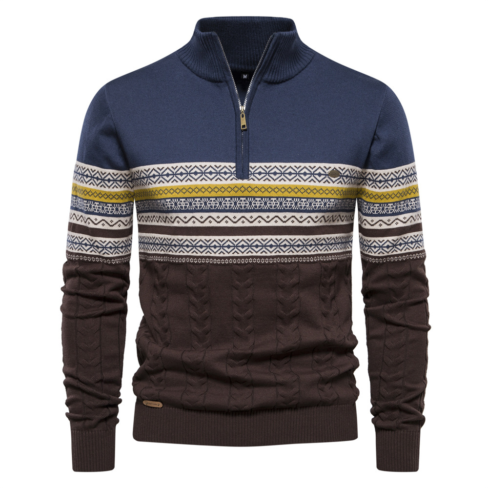 Men's Ethnic Patterns Casual Half-Zip Knit Sweater