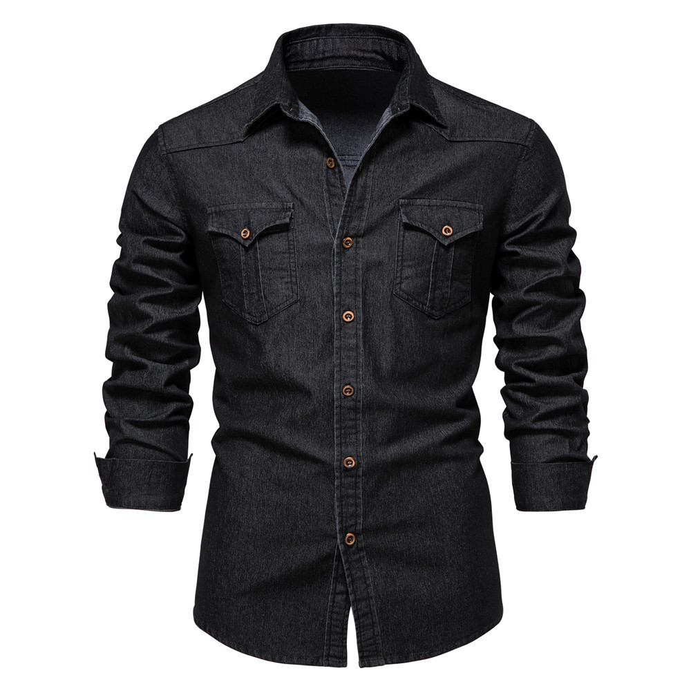 Men's Classic Long Sleeve Button-Up Denim Shirt