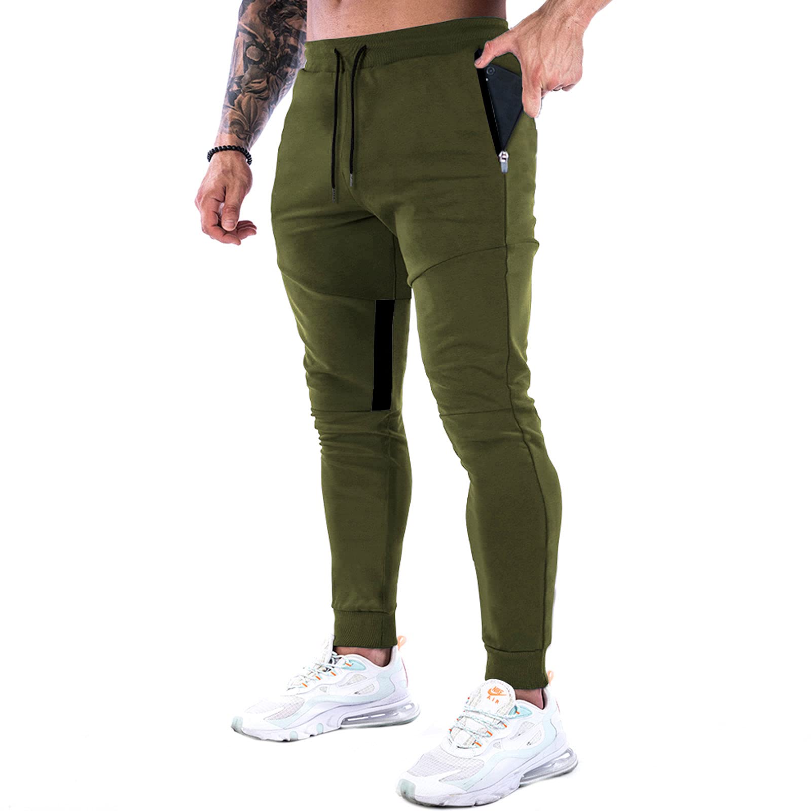 Men's Solid Color Drawstring Waist Sweatpants with Zipper Pockets