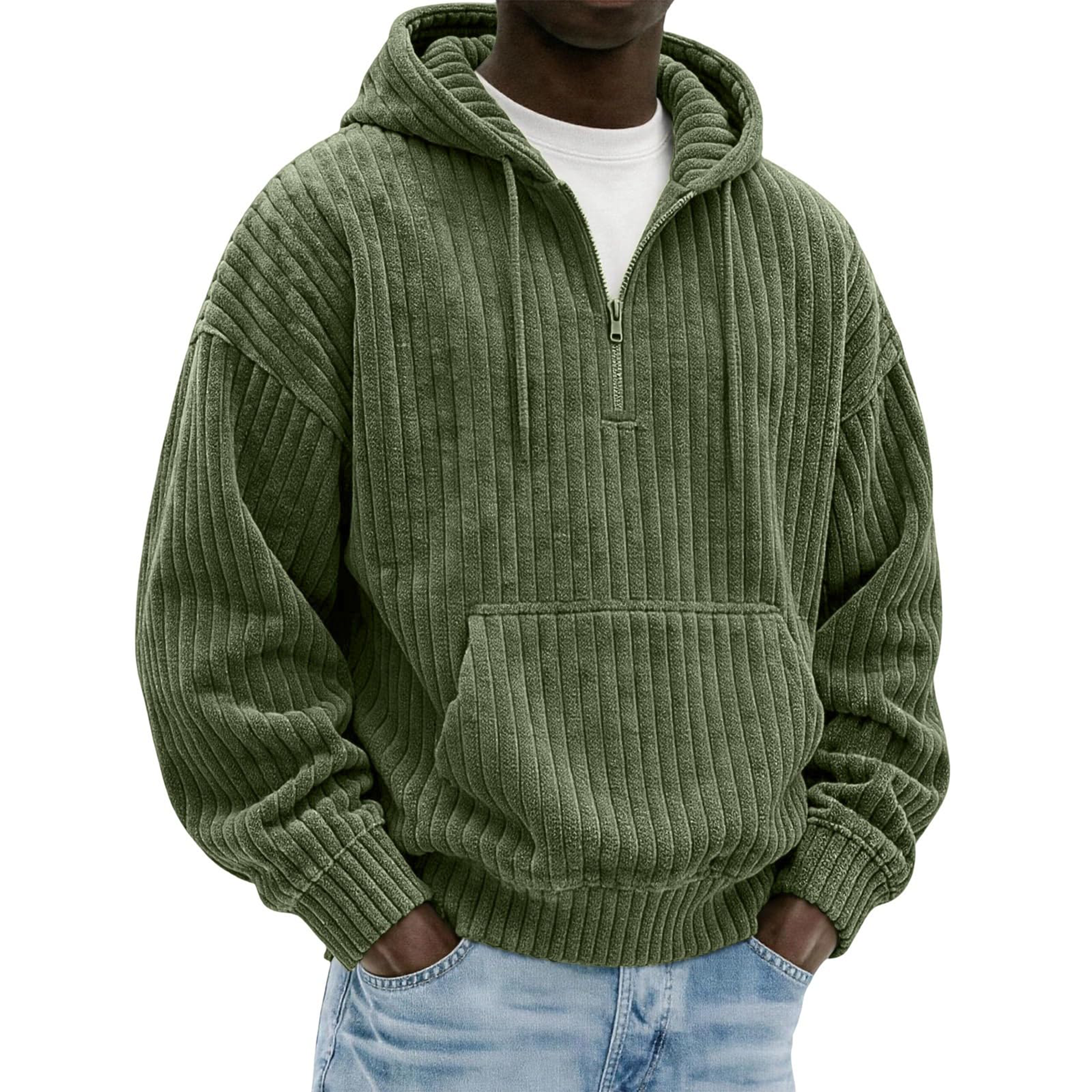 Men's Ribbed Corduroy Quarter-Zip Hoodie