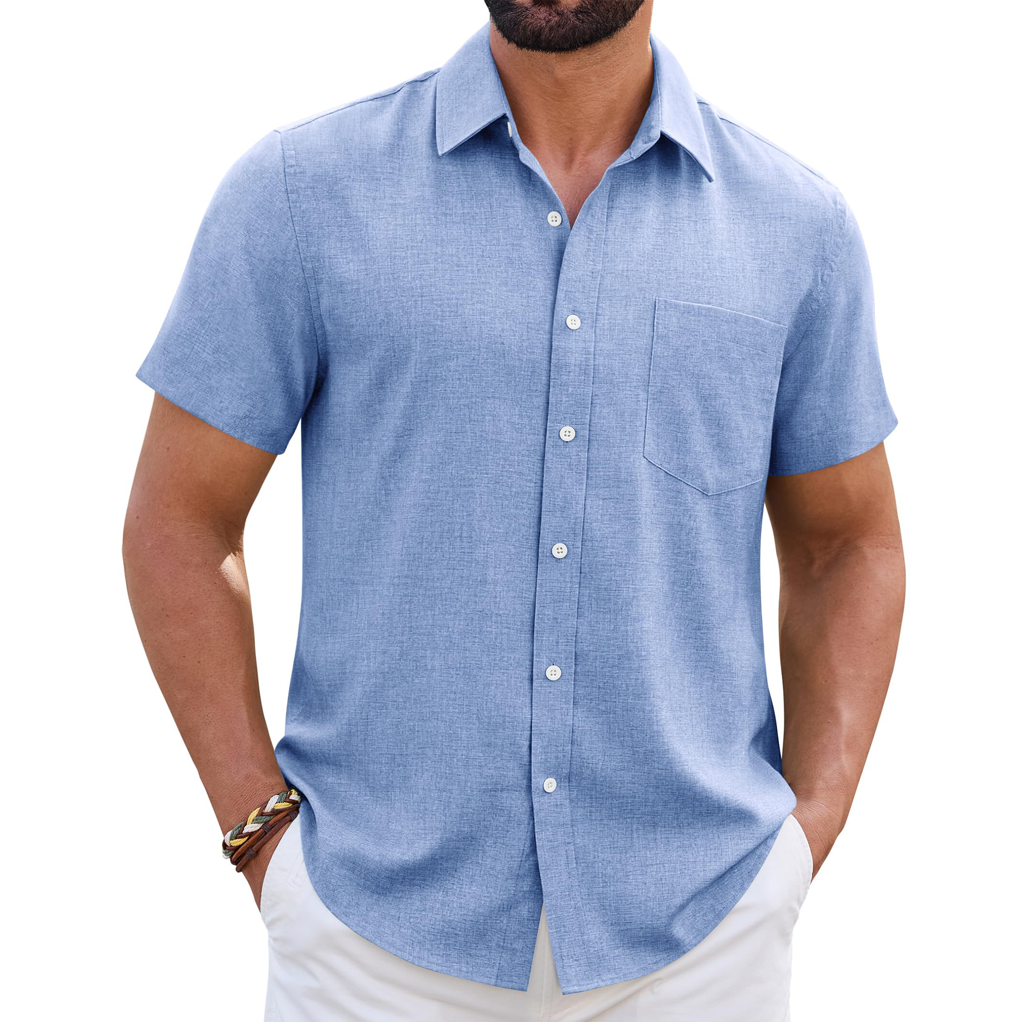 Men's Linen Short Sleeve Shirt with Chest Pocket