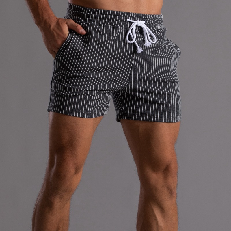 Men's Vertical Striped Cotton Shorts Plus Size Athletic Running Casual Pants