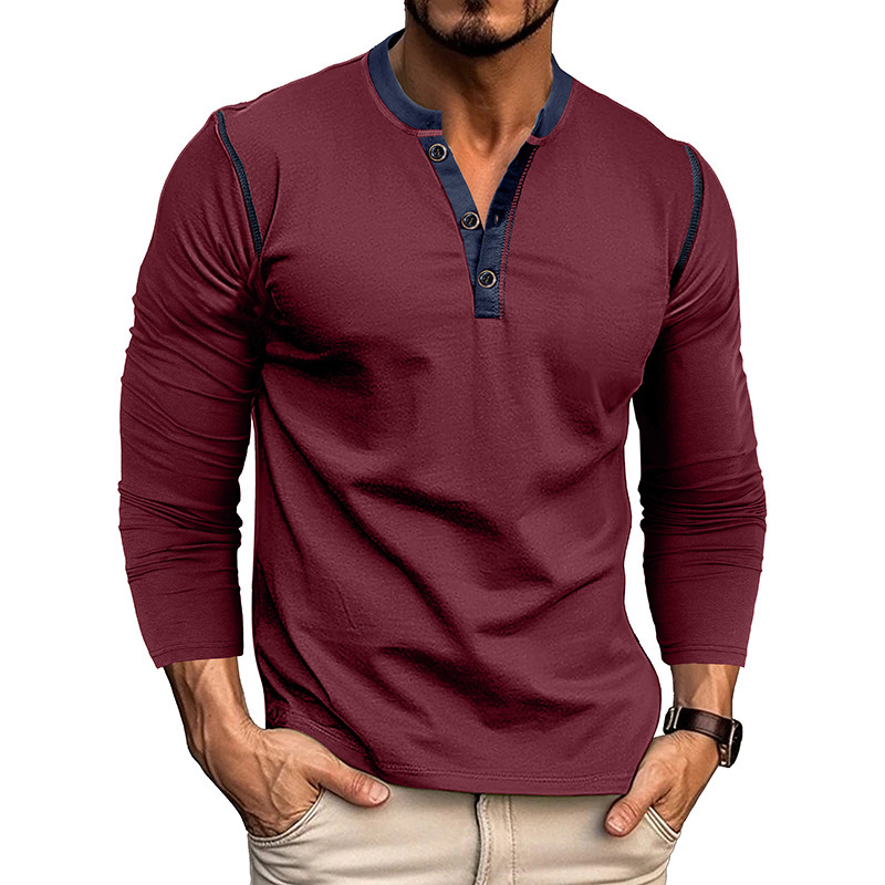 Men's Long Sleeve Vintage Henley T-Shirt for Fall and Winter