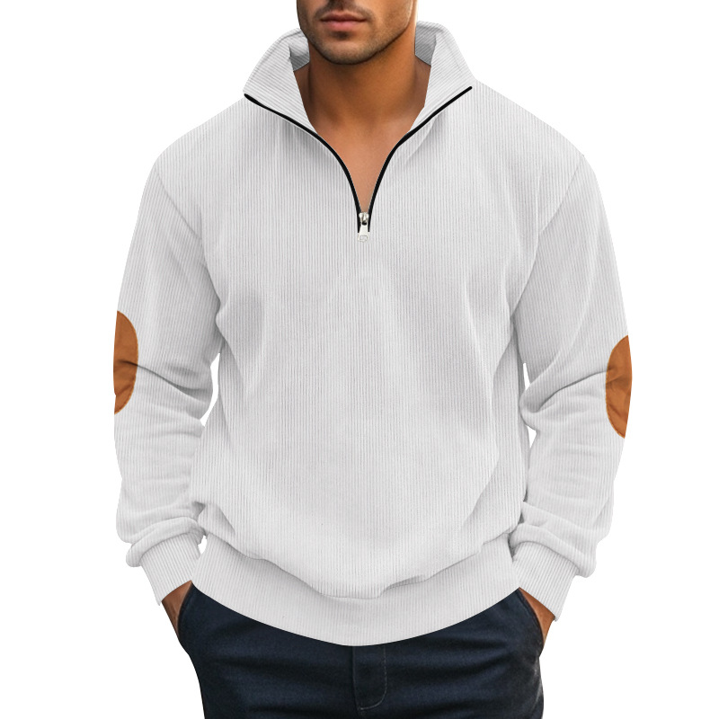 Men's Fall Half-Zip Long Sleeve Pullover Sweatshirt - Heavyweight Corduroy with Stand Collar