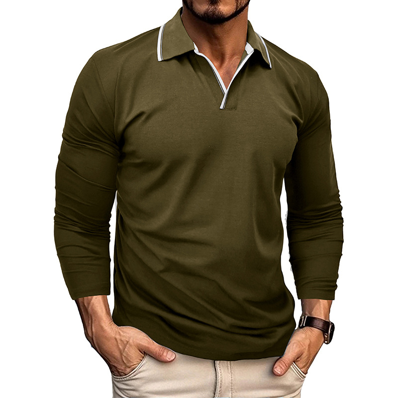 Men's Long Sleeve V-Neck T-Shirt - Classic Polo Style Top