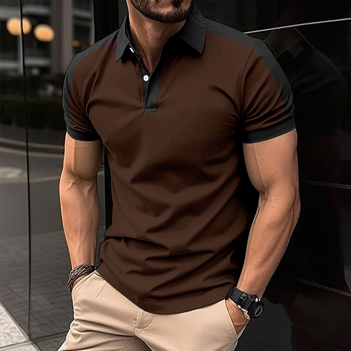 Men's Casual Collar Twill Short Sleeve Polo Shirt