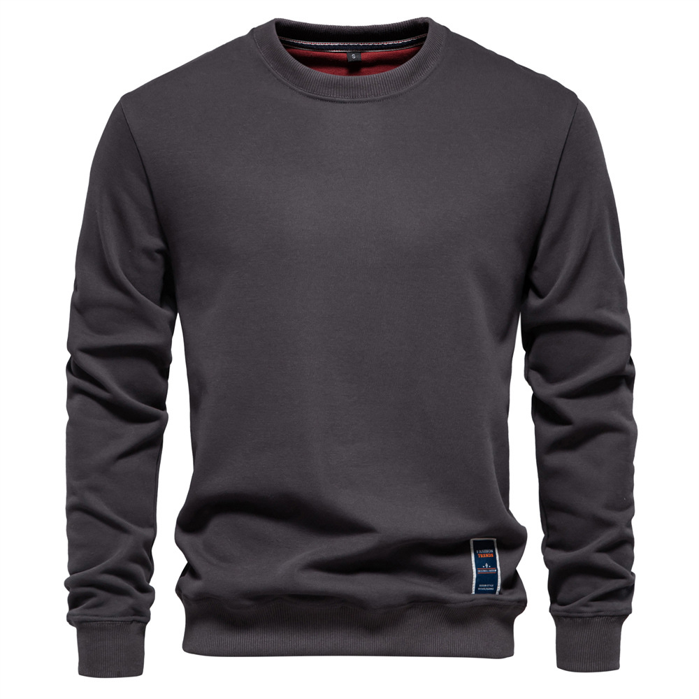 Men's Casual Loose-Fit Pullover Sweatshirt - Solid Color Crew Neck