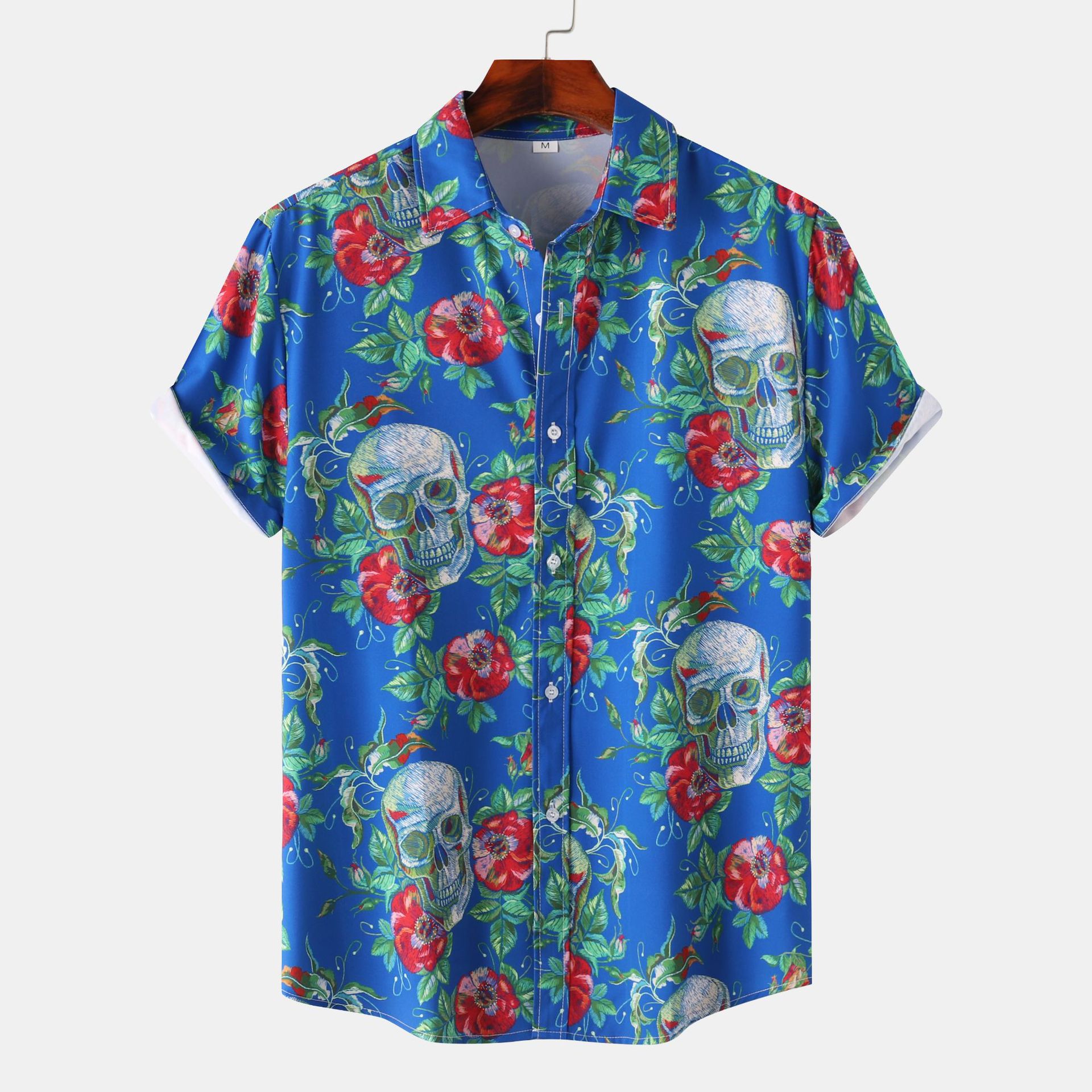 Men's Floral And Skull Print Beach Shirt Short Sleeve Casual Retro