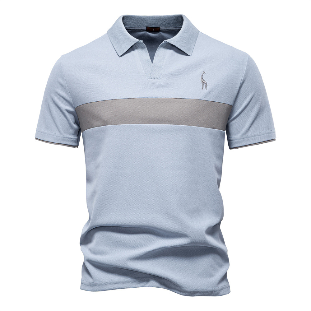 Men's Embroidered Deer V-Neck Polo Shirt
