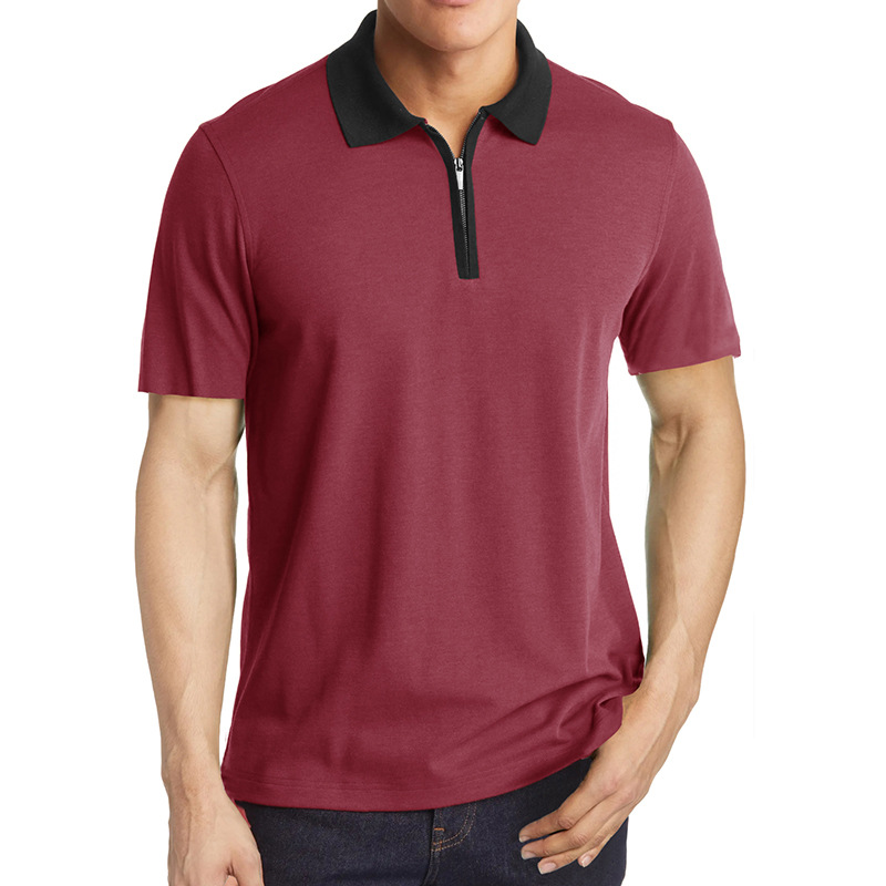 Men's Solid Color Half Zipper Short Sleeve Polo Shirt