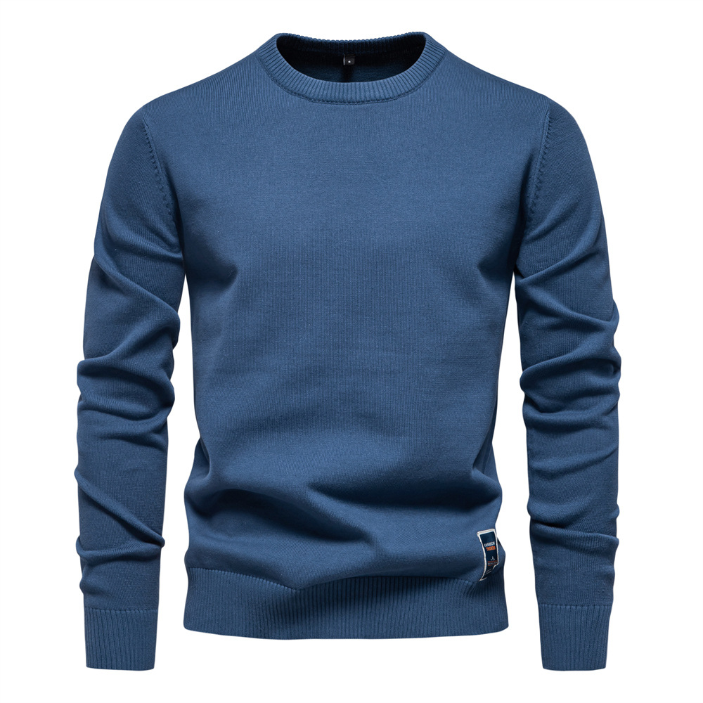 Men's Slim Fit Solid Crew Neck Cotton Sweater