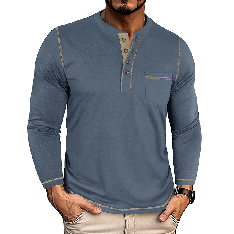 Men's Vintage Colorblock Henley Pocket T-Shirt