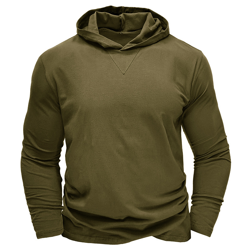 Men's Cotton Solid Color Long Sleeve Pullover Hoodie