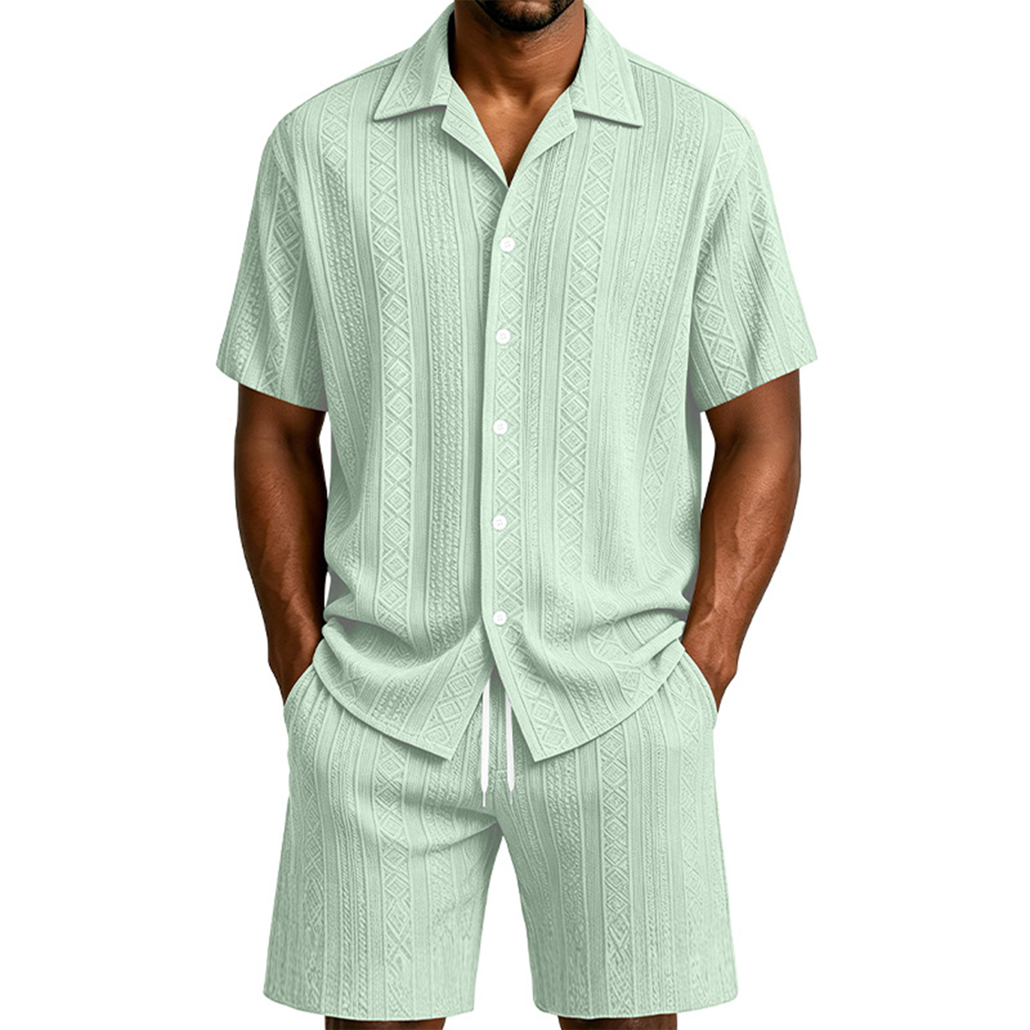 Men's Textured Jacquard Shirt & Shorts Set
