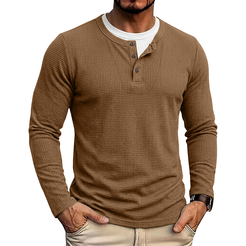 Men's Waffle Knit Long Sleeve Henley Shirt