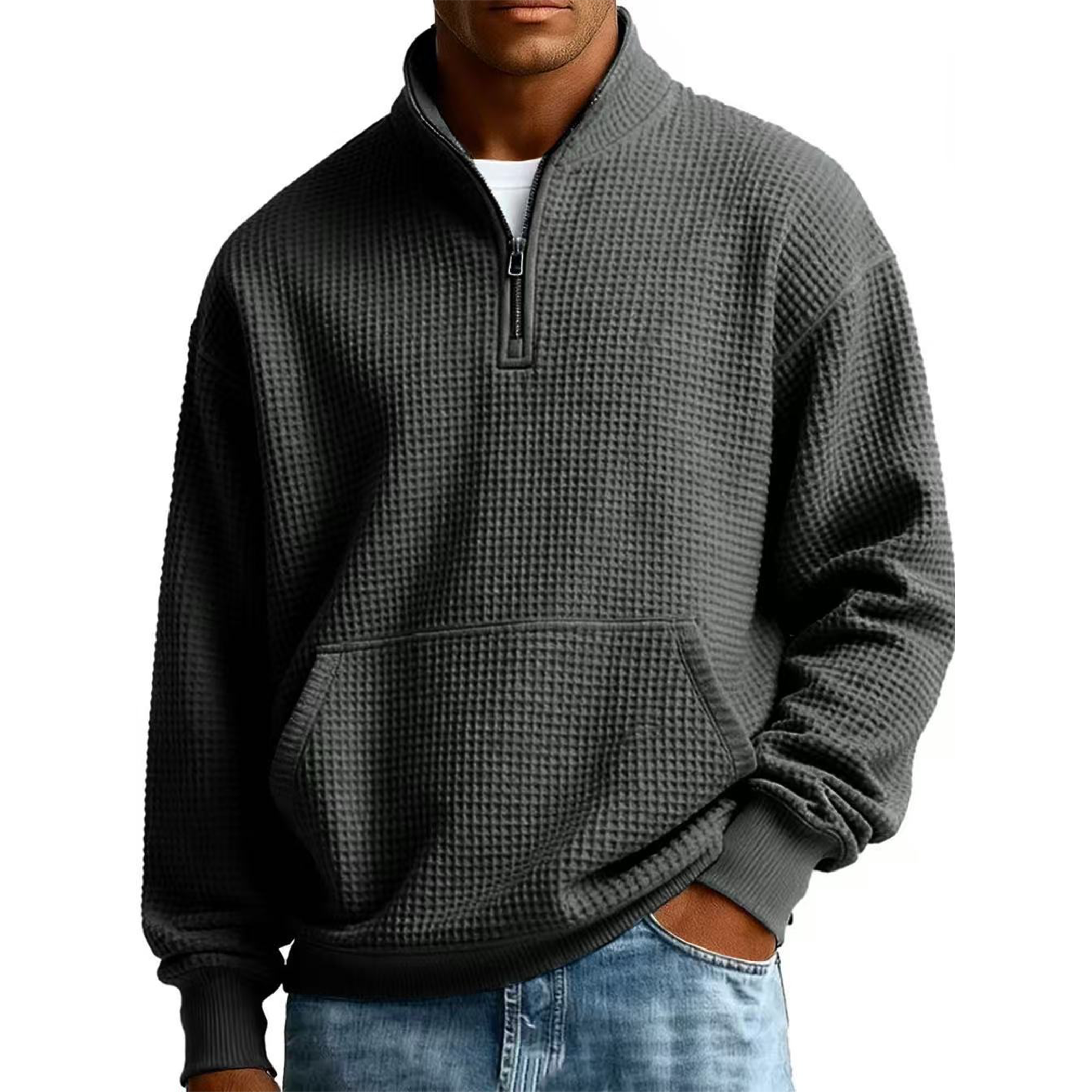 Men's Waffle Knit Quarter-Zip Sweatshirt