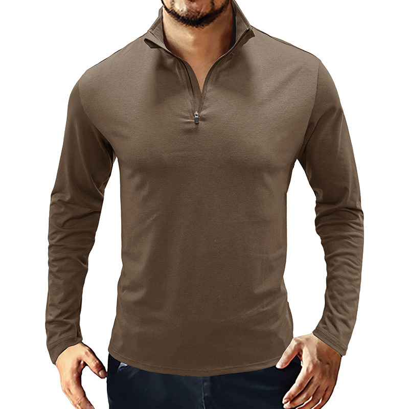 Men's Basic Stand Collar Zipper Polo Shirt