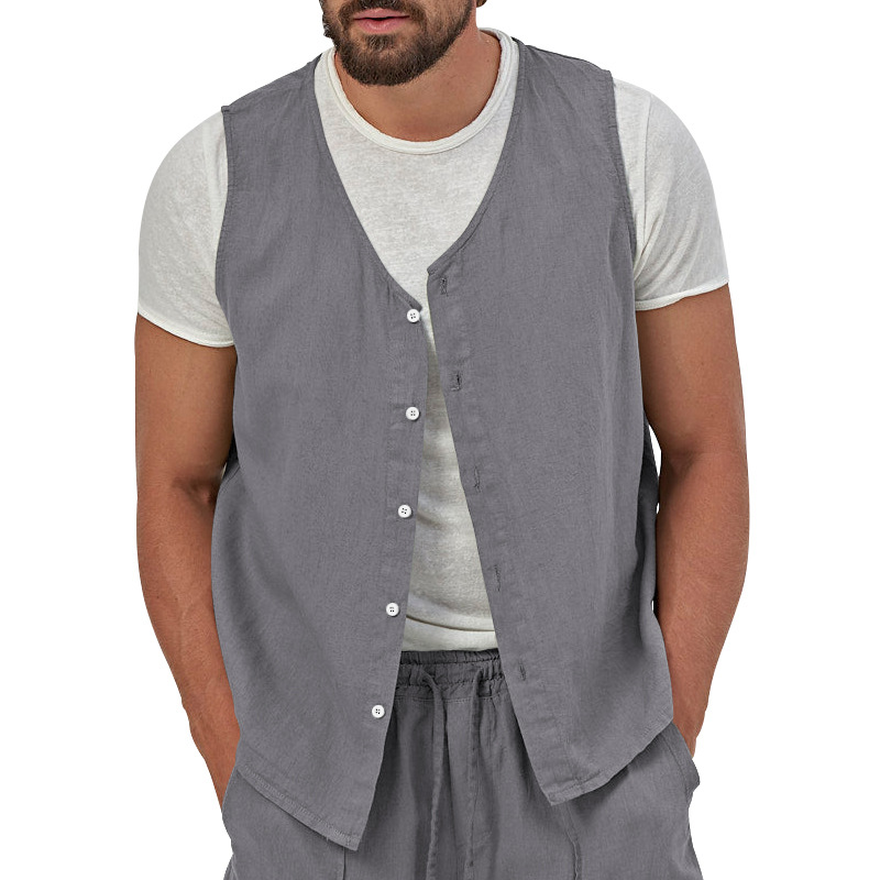 Men's Casual Button-Up Linen Vest