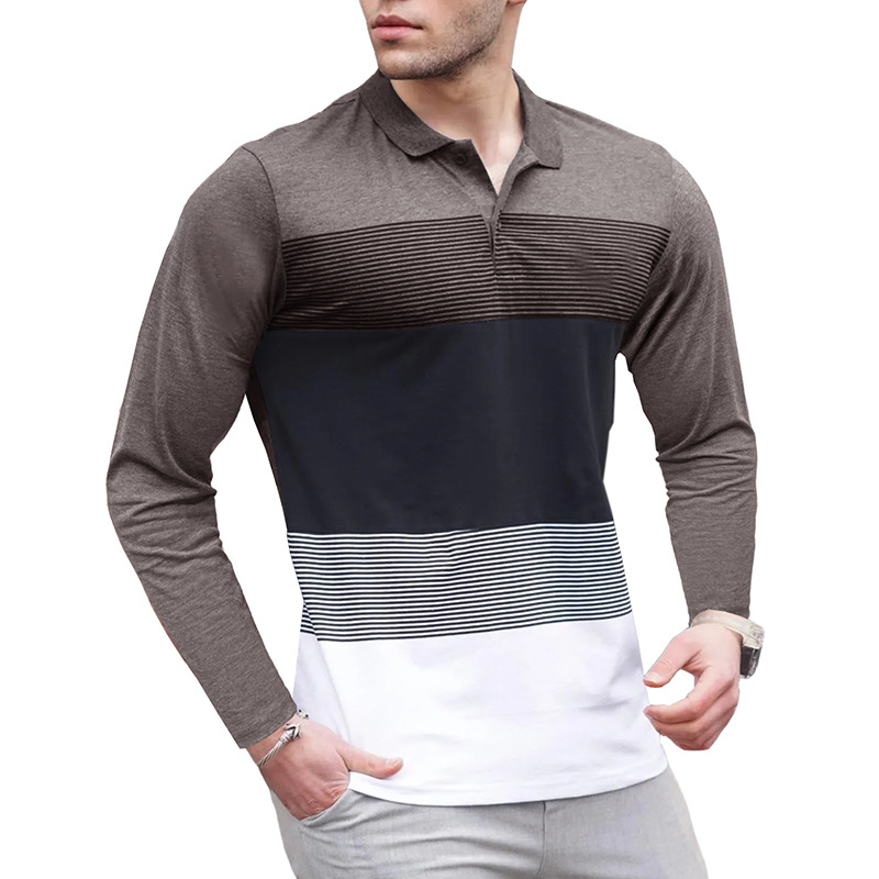 Men's Long Sleeve Striped Polo Shirt
