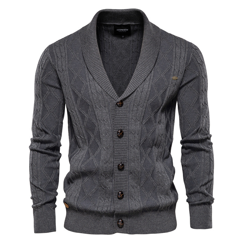 Men's Personalized Jacquard Fashion Casual Knitted V-Neck Coat